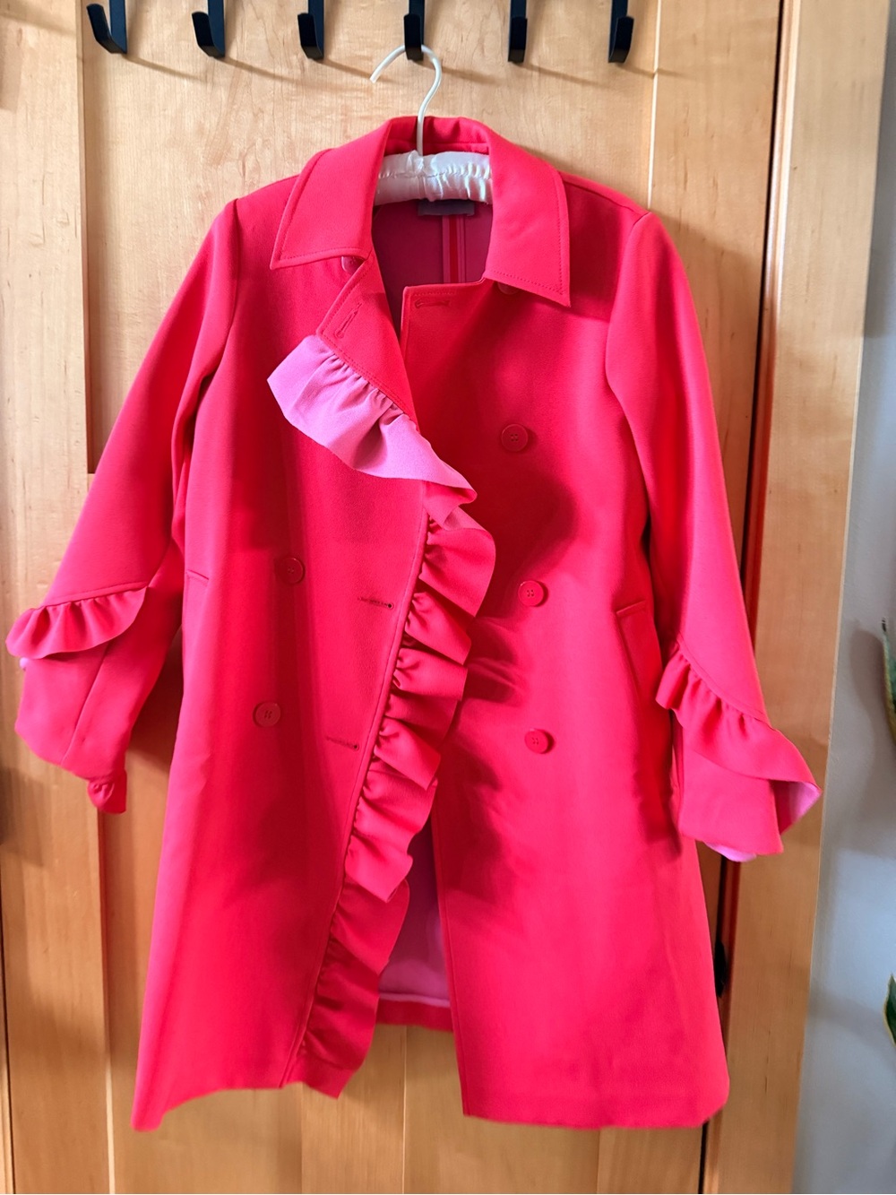 ASOS Bright Pink Ruffle-Trim Trench Coat